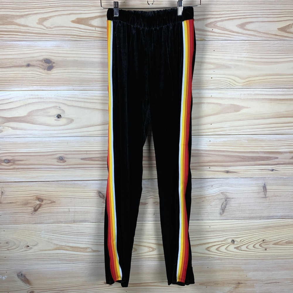 Y2K Striped Velvet Track Pants‎ Women Black Gaze USA Lounge Sporty Spice
